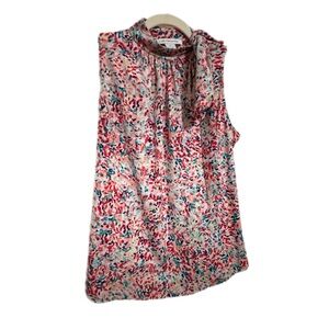 Liz Claiborne Red and Blue Floral Sleeveless Blouse